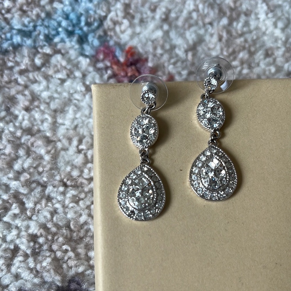 VINTAGE GIVENCHY Signed Three Tiered Pave Earrings